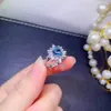 Cluster Rings Fine Jewelry 925 Sterling Silver Inset With Natural Gem Women's Fashion Plain Blue Topaz Adjustable Ring Support Detecti