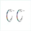 Hoop Huggie Rainbow Color Pół kolczyki dla kobiet prawdziwe 925 Sterling Sier CZ Enagement Oświadczenie 1788 V2 Drop dostawa dhnmu