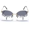 Gafas de sol Mujer sin borde Lágrimas de moda lágrimas con forma de sol diseñador femenino Vintage Metal sin marco UV400