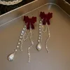 Kolczyki Dangle 2023 Fashion Fine Pearl Drop Long Tassels Crystal Hiperbole Style Bowknot Women Elegent Biżuteria