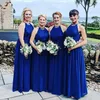 Royal Blue Bridesmaid Dresses 2023 Chiffon Halter Beaded Crystals Floor Length Custom Made Maid of Honor Gown Country Wedding Guest Wear Dress