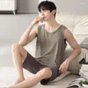 Men's Sleepwear Pajamas Summer Modal Cotton Sleeveless Tank Top Shorts Thin Home Clothes Set Solid Color Plus Size 4XL