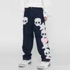 Herren Jeansschädel und fünf Sterne Handtuch Stickerei Rippte Jeans Herren Hosen Harajuku Streetwear übergroße Gelegenheits -Jeanshosen J230814