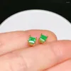 Stud Earrings 4mm Natural Emerald Gold For Office Woman 0.65 Gram Real 18K Yellow Jewelry Gift