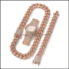 Bracelet ketting Hip Hop Bling Chains sieraden Mannen Iced Diamond Miami Cuban Chain Rose Gold Sier Watch kettingen set druppel dh4wa