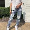 Streetwear Jeans Baggy Pants Women Fashion Aesthetic Flower Print High Waist With Pockets Female Denim Y2K Pants