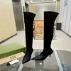 Designer Boot Classic Lady Heeled Booties Woman Fashion Pumps Leather Pointed Knee High Boots Shoes Black Size 35-41 Two Color