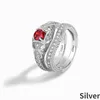 Sterling Silber S925 mittelgroßer Granat roter Stein runden Doppelringschmuck Hochwertige exquisite leichte Luxus -Frauenring