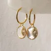 Boucles d'oreilles cerceaux vintage en trois dimensions exquises du soleil Temperrament mère Shell Moon Pendant plaqué avec de l'or 18 carats pour les femmes