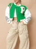 Giacche da donna Y2K Letter Remodery Green Varsity Women 2023 Fashion Patchwork Single Sfretto Baseball Bomber Coats Streetwear