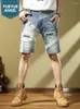 Men's Jeans Streetwear Mens Denim Shorts 2023 Summer Vintage Spliced Slim Fit Knee Length Ripped Cargo Casual Straight Male