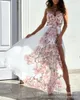 Casual Dresses Floral Print High Slit Cami Maxi Dress Summer 2023 Kvinnor Sexig elegant snäv midjestrand Vestidos