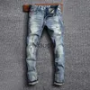 Jeans masculinos Moda de streetwear Men Jeans Retro Azul Elastic Slim Fit Ripped Jeans Men Borderyer Designer Vintage Casual Cotton Denim Pants J230814