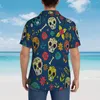 Men's Casual Shirts Shirt Day Of The Dead Skull And Flowers Short Sleeve Summer Men Turn-down Collar Button Clothing