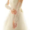 Luvas de vestido de noiva compridas Cristais Bordado de gaze de diamante