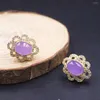 Stud Earrings Real Jade Gp Earrings18K Gold Plated Women Purple Zircon Gemstone Heating Post 21 16mm