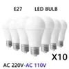 10pcs LED 전구 램프 E27 AC220V 110V 120V 전구 전원 전원 전력 20W 18W 15W 9W 5W 3W 램파다 거실 홈 LED