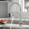 Black and Rose Golden Spring Pull Down Kitchen Sink Faucet Hot & Cold Water Mixer Crane Tap with Dual Spout Deck Mounted