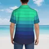 Camisas casuales para hombres de color verde a azul Cambio gradual gradual para hombre Botón de manga corta hawaianas en la playa Floral Tropical