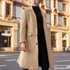 Herrjackor 2023 Spring Autumn British Style Woolen Coat Long Overcoat Solid Color Jacket för export