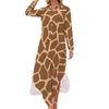 Casual Dresses Blue Pink Giraffe Chiffon Dress Animal Print Trendy Eesthetic Female Sexig Design Vestido Big Size 4xl 5xl