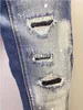 メンズジーンズメンズファッションカジュアルホールスプレー塗装ジーンズトレンディハイストリートレターデニムファブリックパンツA506 J230814