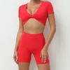 Ensembles actifs Sport Crop Top Shorts Set Femmes Lycra Activewear Gym Womens Tenues Push Up Yoga Suit for Fitness Sportswear 2023 Red