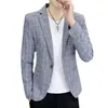 Herrenanzüge Hoo 2023 Herbst Schlanker Fit British Style Casual Plaid Blazer