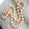 Łańcuchy ręcznie wiązany naszyjnik naturalny 10-11 mm różowy łańcuch swetra dla perłowskiej perłowej