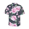 Men's Casual Shirts Pink Rose Flower Pattern Mens Hawaiian Short Sleeve Button Down Beach Tropical Floral