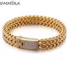 Bracelets de charme Men de mode couleur Gold Wide Chain Crystal Bracelet en acier inoxydable carré lisse double zircon pulseras bijoux