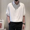 Camisas casuais masculinas 2023 Moda fina versão coreana de tudo a cor sólida de cor britânica Sense Ice Silk Midleve Slim Shirt