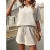 Women's Shorts Two Piece Sets Casual Fashion Suit Summer Crop Top Short Sleeve Women High Waist Wide Leg Streetwear Set