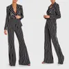 Black Striped Women Pants Suits Loose Fit Formal Long Sleeve Blazer Sets 2 Pieces Custom Made For Wedding Wear