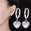 Boucles d'oreilles cerceaux Real 925 Silver Sweet Sweet Moonstone Heart Drop Charm Boucle d'oreille pour les femmes Bijoux de mariage de mariage Da2289