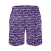 Herr shorts brädet faux guld bokstav tryck avslappnade strandstammar mörk violet bekväm sportkläder trendiga plus storlek korta byxor