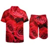 Herren-Tracksuits Red Rose Print Männer Sets elegantes Blumen-Casual-Shirt-Hemd-Set Fashion