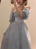 Frankreich Vintage Eleganter Dreset Herbst Winter Blue Retro Abendparty Midi Kleider Süße koreanische Prinzessin Fairy Kleid 2022 230808