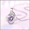 Pendanthalsband 925 Sterling Sier New Women Fashion Jewelry Purple Crystal Zircon Four-Leaf Clover Flower Necklace Längd 45 cm Drop DHV1Z