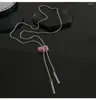 Kedjor Retro Pull Square Pendant Halsband med Titanium Steel Simple Sweater Chain for Girls