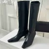 New Davis Knee High Boots Slip-On Point Oned Stietto Heels Fashion Designer de luxe Fashion INS Crocodile Patene Leather Sole Shoes Factory Footwear Taille 35-41