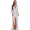 Robes décontractées Zoctuo rétro Sequin Long Formel pour les femmes Soirée Party Elegant Embroidery Split Slim Slim Maxi Dress Club Club Wear