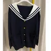 Collier de la marine de style collégial pour femmes Sweater bleu foncé cardigans à poitrine simple manteau femme mode lâche printemps 2023 Tops