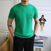 남자 티셔츠 패션 패션 남자의 둥근 목 목에 자수 짧은 슬리브 티셔츠 여름 격자 무늬 니트 슬림 티 셔츠 스트리트웨어 homme 4xl-m 230812