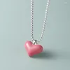 Hangers echt 925 sterling zilveren kraal ketting ketting voor vrouwen elegante schattige roze liefde hart kettingen vrouw fijne sieraden