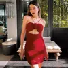 Casual Dresses Aligaia 2023 Sexig spaghetti rand Flower Women Dress Red Ruched Summer Woman Elegant Party Club Wear Vestidos