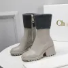 Rubber Betty Rainboots Sock Boots Square Toe Chunky Block Heel Flat Women's Luxury Designer Top Kwaliteit Fashion Summer Shoes Factory Schoeisel Maat 35-40 met doos