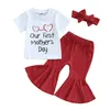 Clothing Sets 2023-03-30 0-18M Newborn Kid Girl 3Pcs Mother's Day Clothing Short Sleeve Letters Print Tops Long Bell-Bottoms Pants