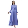 Casual jurken vrouwen elegante maxi 202 lente herfst a-line massief lange mouw ruche slanke turkachtige avond robe Vestido