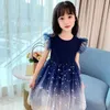 Clothing Sets years 100-150cm height Girls' Spring/Summer grenadine Dress Princess Fluffy Starry Sky Dream Mesh Dress